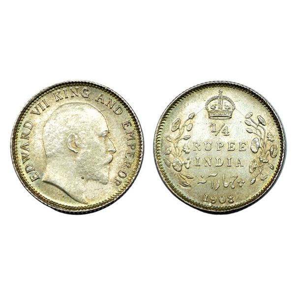 Edward VII King & Emperor, Silver 1/4 Rupee, 1908.