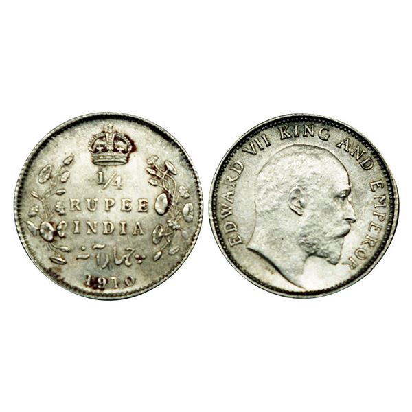 Edward VII King & Emperor, Silver 1/4 Rupee, 1910,