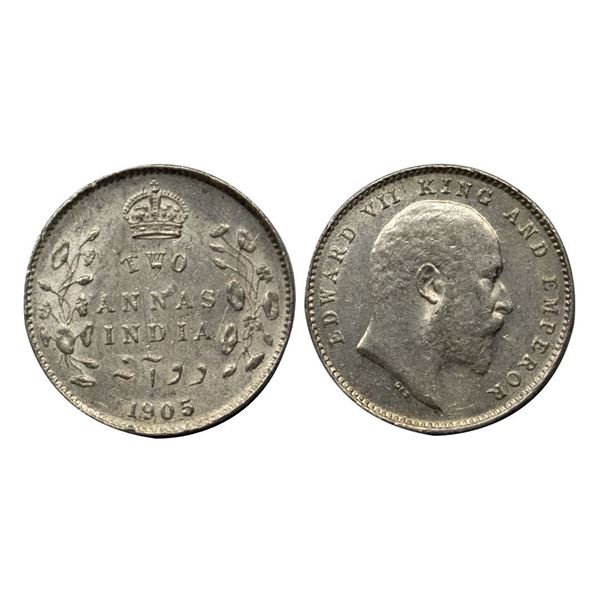 Edward VII, Silver Two Annas 1905, Calcutta Mint.