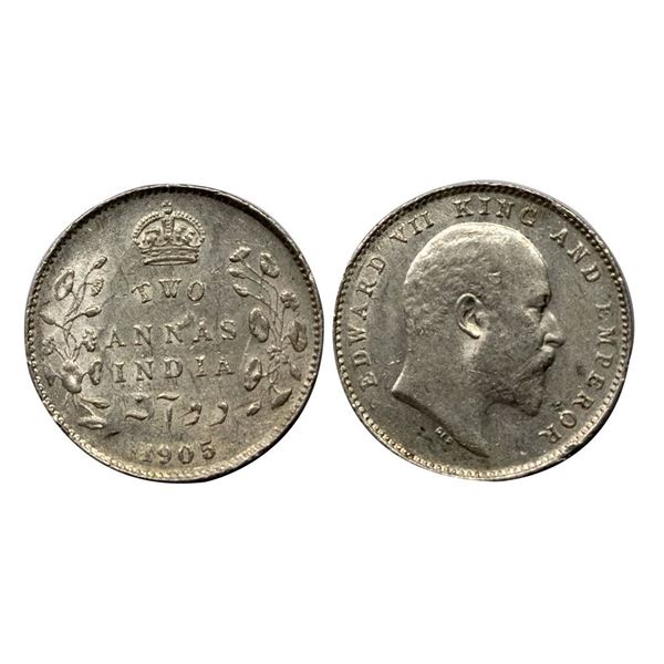Edward VII, Silver Two Annas 1905, Calcutta Mint.