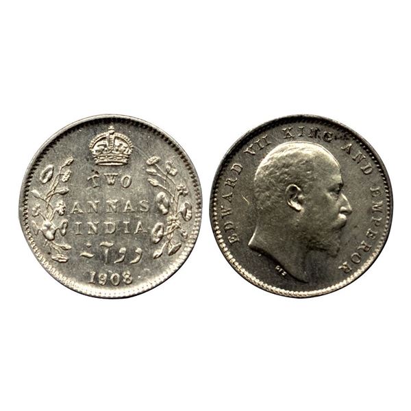Edward VII, Silver Two Annas 1908, Calcutta Mint.