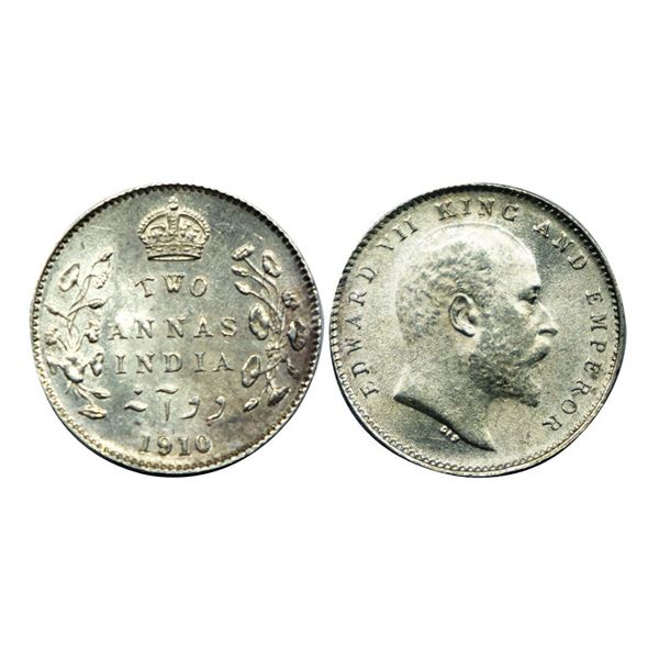 Edward VII King and Emperor, Silver 2 Annas, 1910.