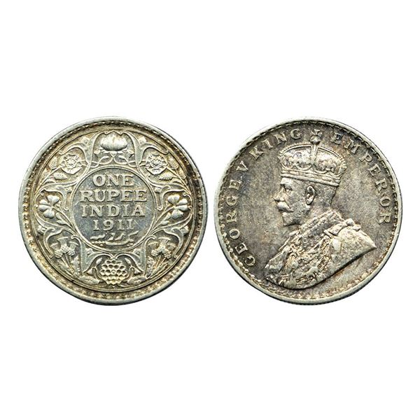 George V King Emperor, Silver One Rupee, 1911, Bombay mint.