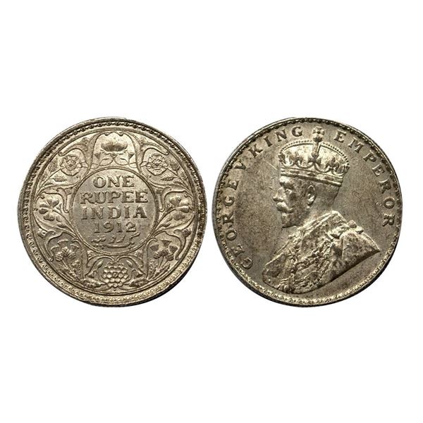 King George V, 1912, Silver Rupee, Calcutta Mint,