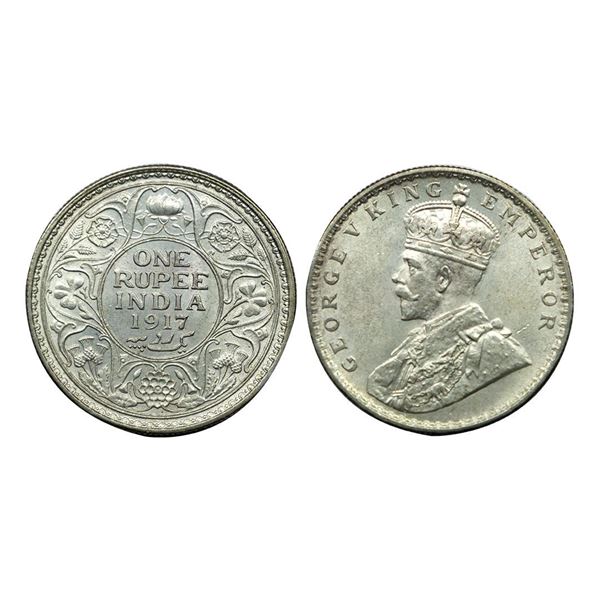 George V King Emperor, Silver One Rupee, 1917.