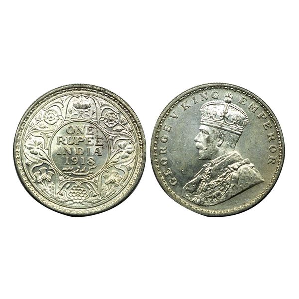 George V King Emperor, Silver One Rupee, 1918.