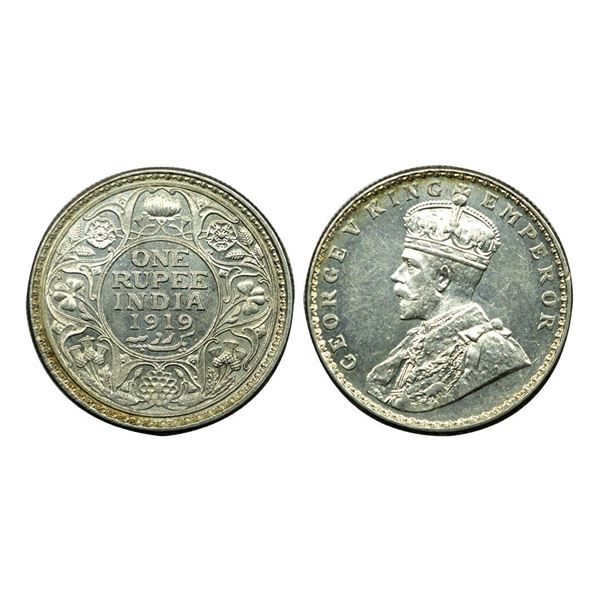 George V King Emperor, Silver One Rupee, 1919.