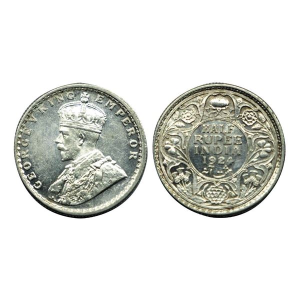 George V King Emperor, Silver 1/2 Rupee, 1924.