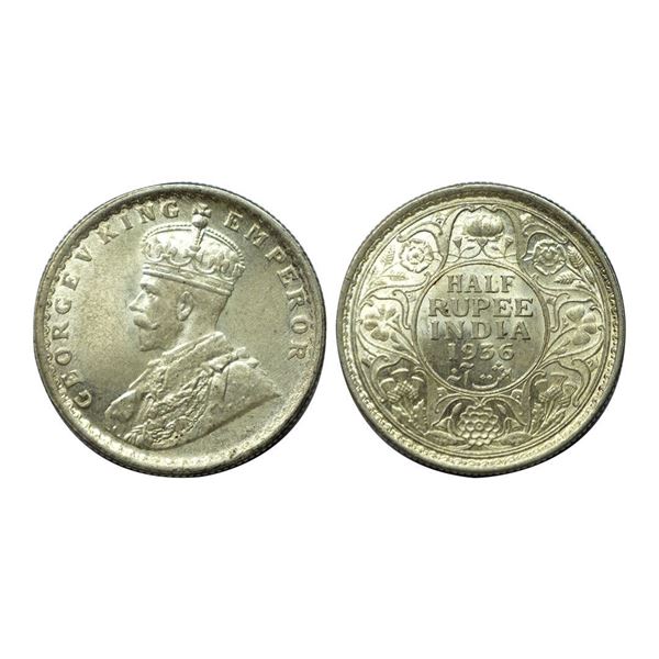 George V King Emperor, Silver 1/2 Rupee, 1936.