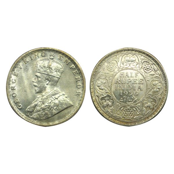 George V King Emperor, Silver 1/2 Rupee, 1936.