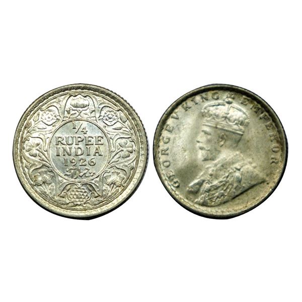George V King Emperor, Silver 1/4 Rupee, 1926.