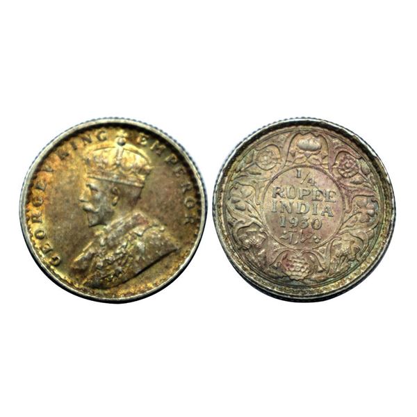 George V King Emperor, Silver 1/4 Rupee, 1930.