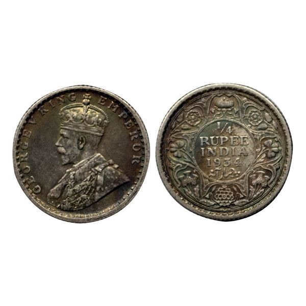 George V, Silver 1/4 Rupee, 1934, Calcutta Mint.