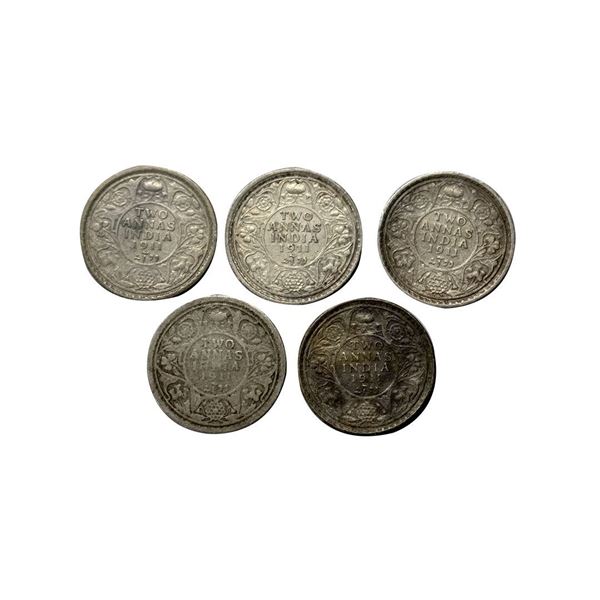 George V, Silver Two Annas, 1911, Set of 5 coins,