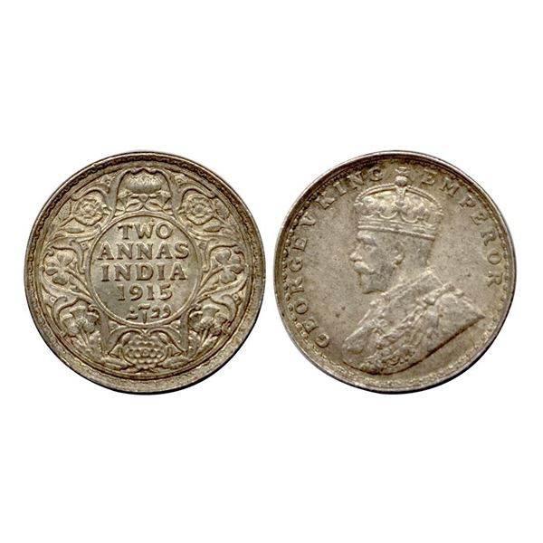 George V, 1915, Silver 2 Annas, Calcutta Mint,