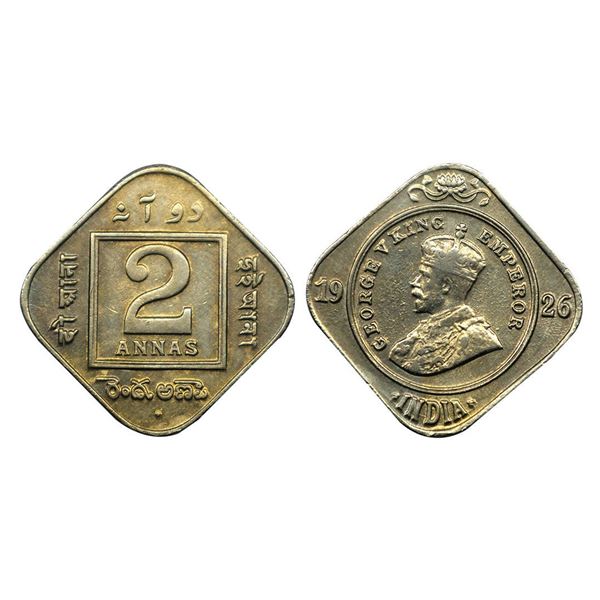 George V King Emperor, Copper-Nickel, 2 Annas, 1926,