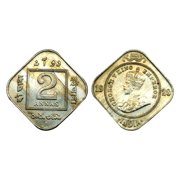 George V King Emperor, Copper-Nickel, 2 Annas,1928.