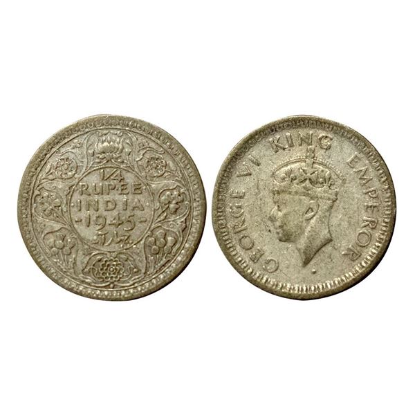 George VI, Half-Silver 1/4 Rupee, 1945, Large 5, Bombay Mint,
