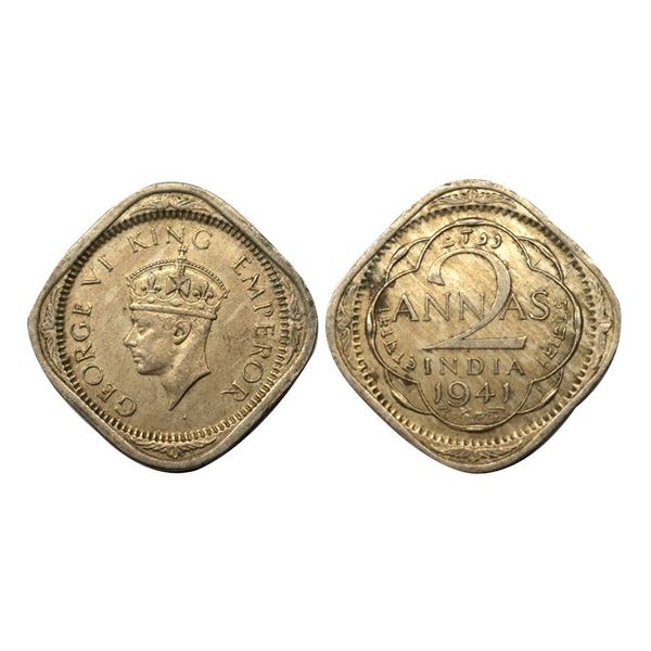 George VI, Cupro-Nickel 2 Annas, 1941, Calcutta Mint.