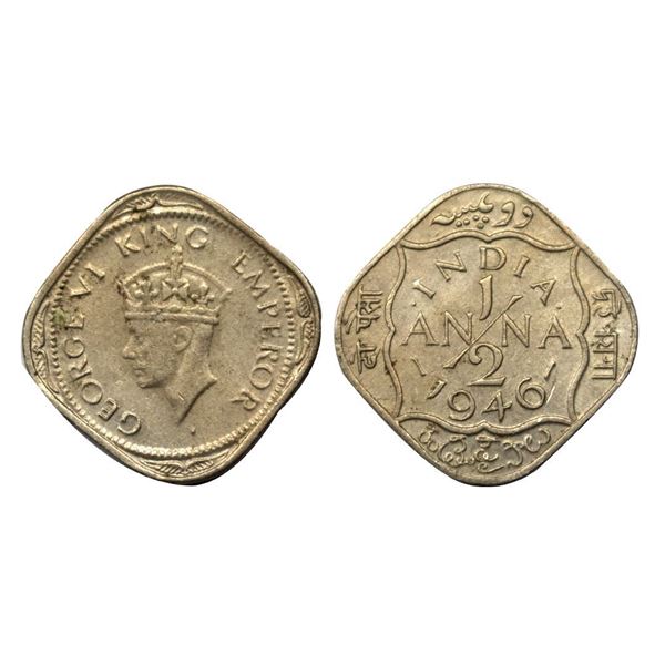 George VI, Cupro-Nickel, 1/2 Anna, 1946,
