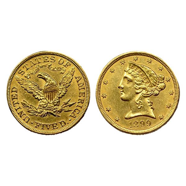 United States, Gold 5 Dollars, 1899, 8.36g, KM #101, Uncirculated.