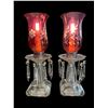 Image 1 : 2x Vintage Red Etched Glass Crystal Tassel Table Lamps