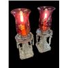 Image 2 : 2x Vintage Red Etched Glass Crystal Tassel Table Lamps