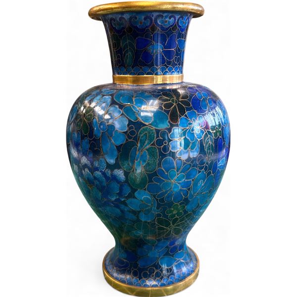 Vintage Blue Cloisonne Floral Vase