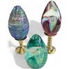 Image 2 : 3x Art Glass Eggs Marked Glass Eye Studio GES Stamped On Bottom