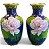 Image 1 : 2x Vintage Blue Floral Cloisonne Vases