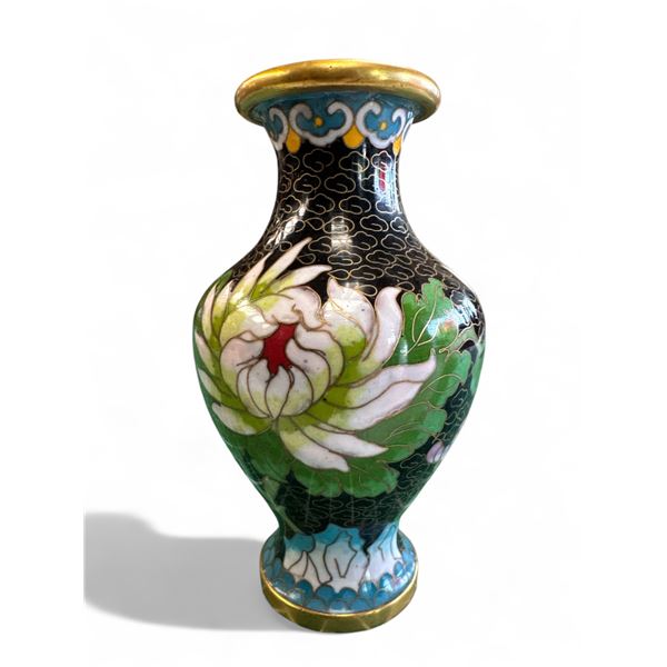 Vintage Black Floral Cloisonne Vase