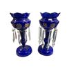 Image 1 : 2x Vintage Blue Hand Painted Crystal Tassel Lustres
