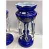 Image 2 : 2x Vintage Blue Hand Painted Crystal Tassel Lustres