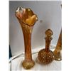 Image 2 : 3x Vintage Carnival Glass Collectibles: 2x Vases & Decanter