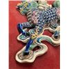Image 3 : Vintage Framed Asian Pottery Mythical Foo Dog Ceramic Wall Plaque