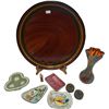 Image 3 : Vintage Variety Lot: Wedgwood, Brass Weights, Art Glass, Wooden Tray, & More