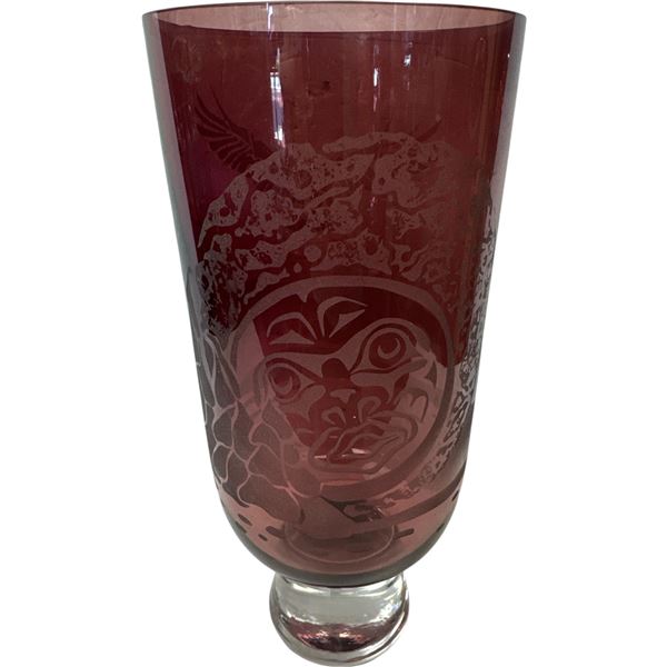 2004 Artist Signed Fist Nations Purple Glass Vase