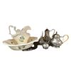 Image 1 : Vintage Variety: Pewter Teapots, Creamer, & Sugar + Wash Basin & Pitcher