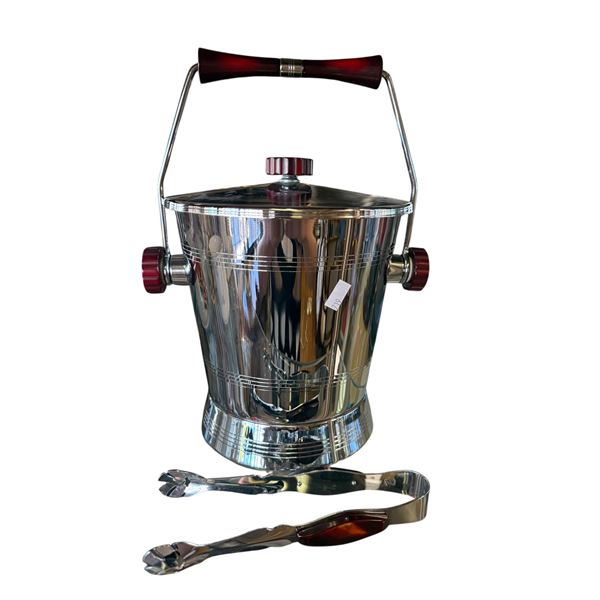 Mid Century Modern Canadian Made Bakelite Accent Ice Bucket With Tongs