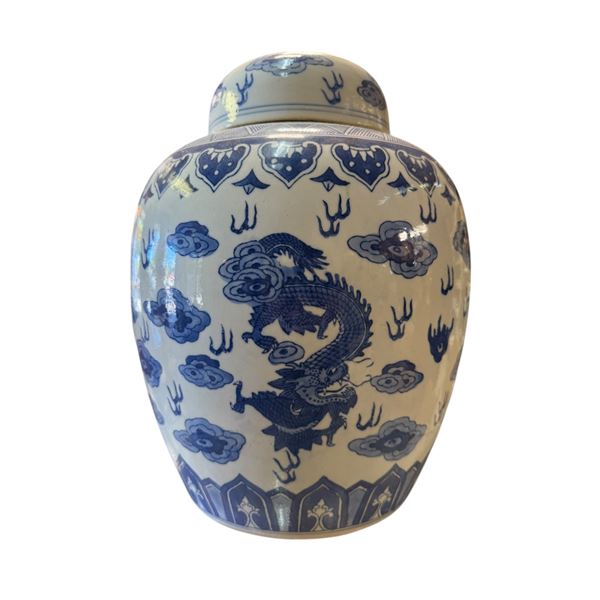 Vintage 4 Toed Dragon Blue/White Lidded Jar