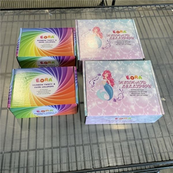 4 BOXES OF RAINBOW AND MERMAID LOLLIPOPS