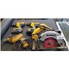 Image 1 : CORDED DEWALT CIRCULAR SAW AND THREE CORDLESS DRILLS WITH 3 BATTERIES