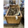 Image 1 : WOOD CRATE AND TRAY OF ASSORTED FASTENERS
