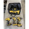 Image 1 : CORDLESS DEWALT 20V IMPACT GUN WITH 2 DRILL, 3 BATTERIES, CHARGER IN CARRY CASE, TESTED WORKING
