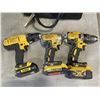 Image 2 : CORDLESS DEWALT 20V IMPACT GUN WITH 2 DRILL, 3 BATTERIES, CHARGER IN CARRY CASE, TESTED WORKING