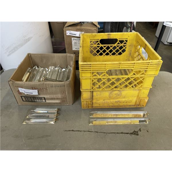 BOX AND CRATE OF CRYSTAL PENDANTS