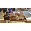 Image 1 : 2 WOOD TRAYS OPF VINTAGE GLASS WARE, BOTTLES ETC