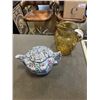 Image 1 : ANTIQUE RINGTONS TEA MERCHANTS TEAPOT AND AMBER GLASS PITCHER
