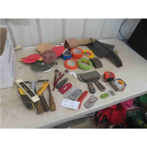 Wood Chisels, Scrapers, Utility Knife, Tape Measure, Tape, 