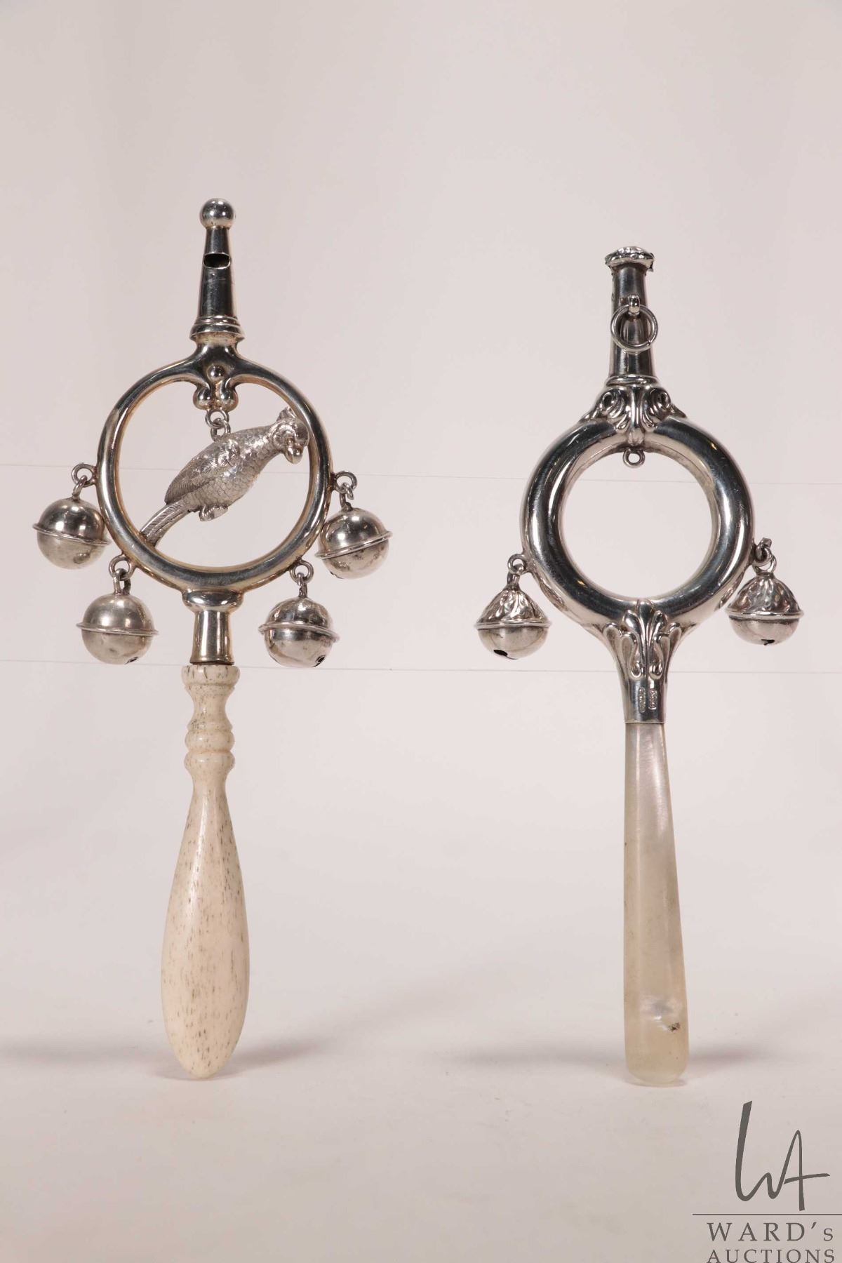 Hallmark Baby Rattle Two antique baby rattles including one marked with British sterling ...